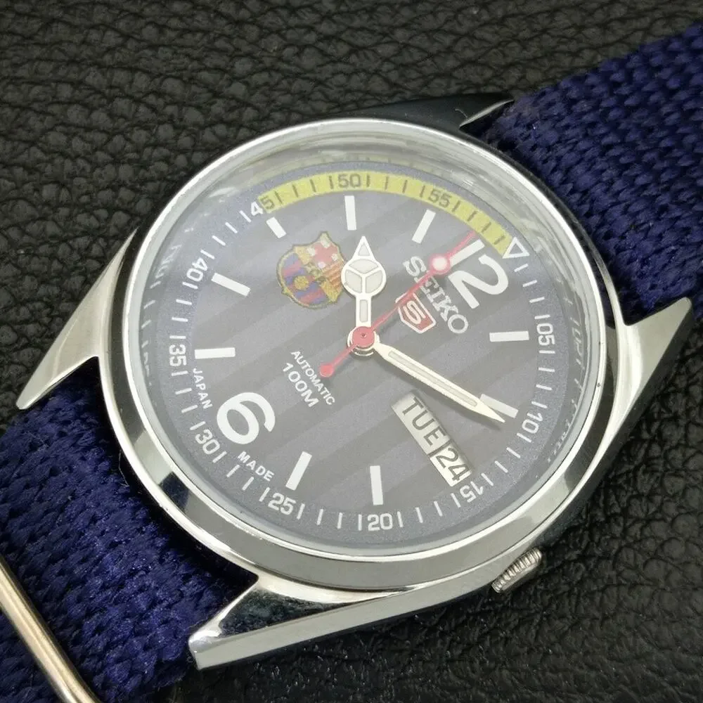 Vintage 1971 FCB Seiko Automatic Mens Silver Watch W/daydate & FCB accents